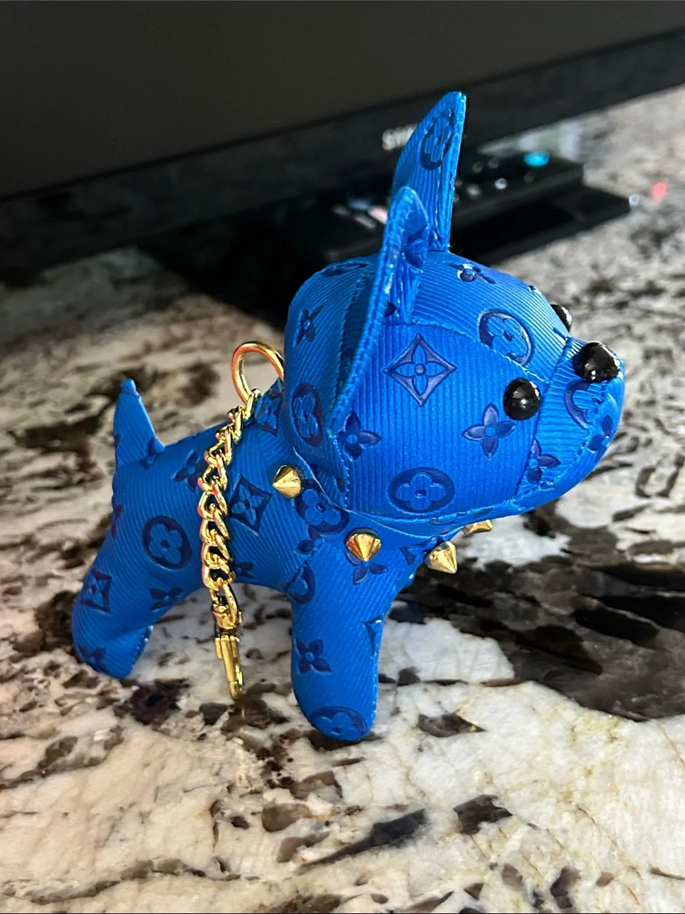 Louis Vuitton Bright Blue Monogram Bulldog Charm with Gold Hardware